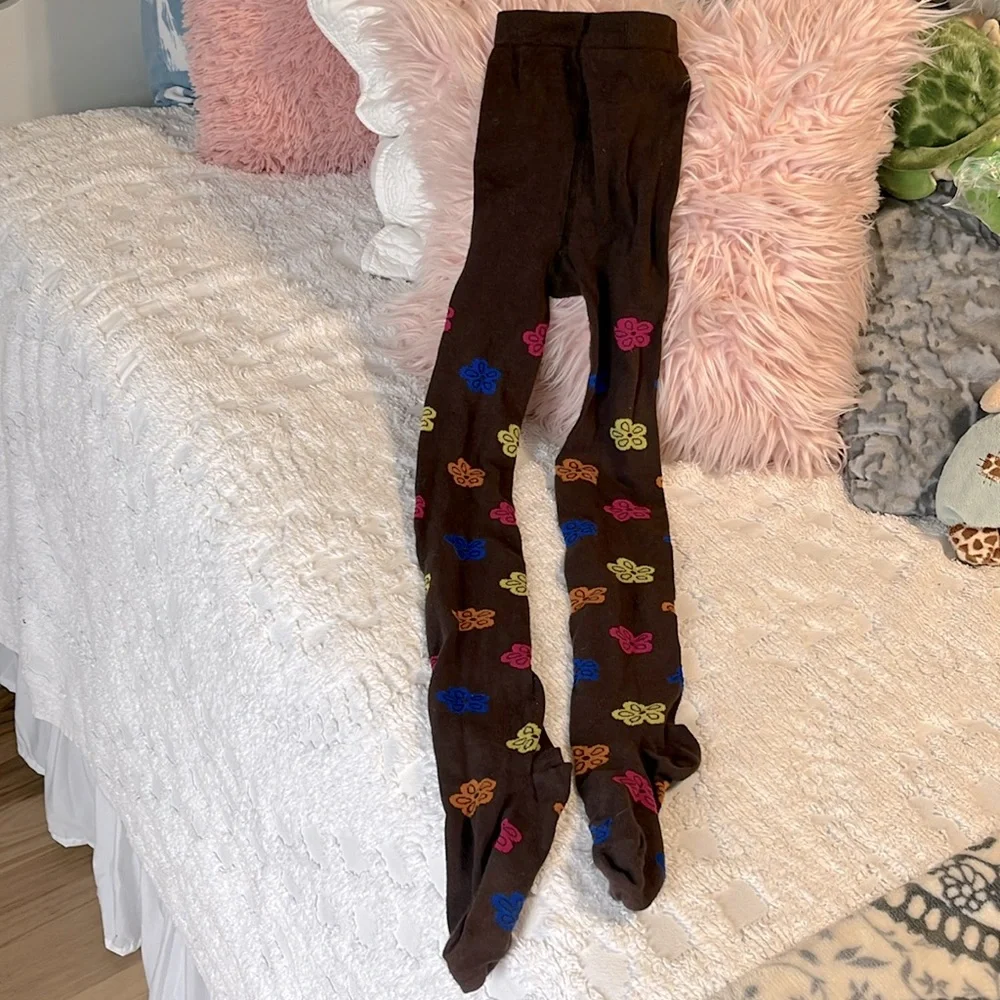 Brown Floral Cotton Stockings Tights